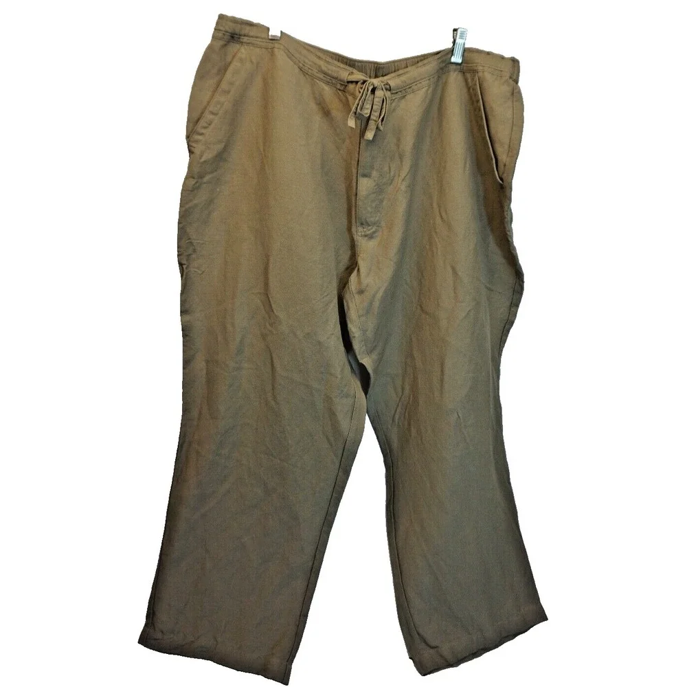 Cubavera Tan Linen Blend‎ Flat Front Drawstring Pants XXL x 27 Vacation